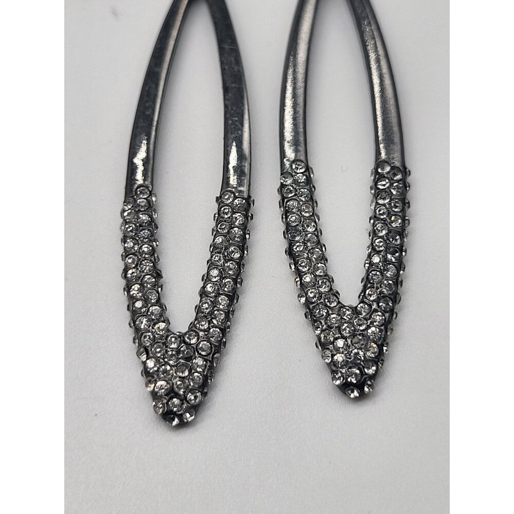 Joan Rivers Long Drop Dangle Marquise Earrings Gunmetal Pave Crystal Dipped - Picture 5 of 7